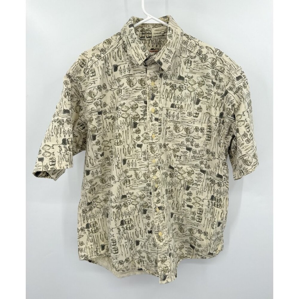 Woolrich Cotton‎ Shirt Mens XL Ivory Fishing Button Up Short Sleeve